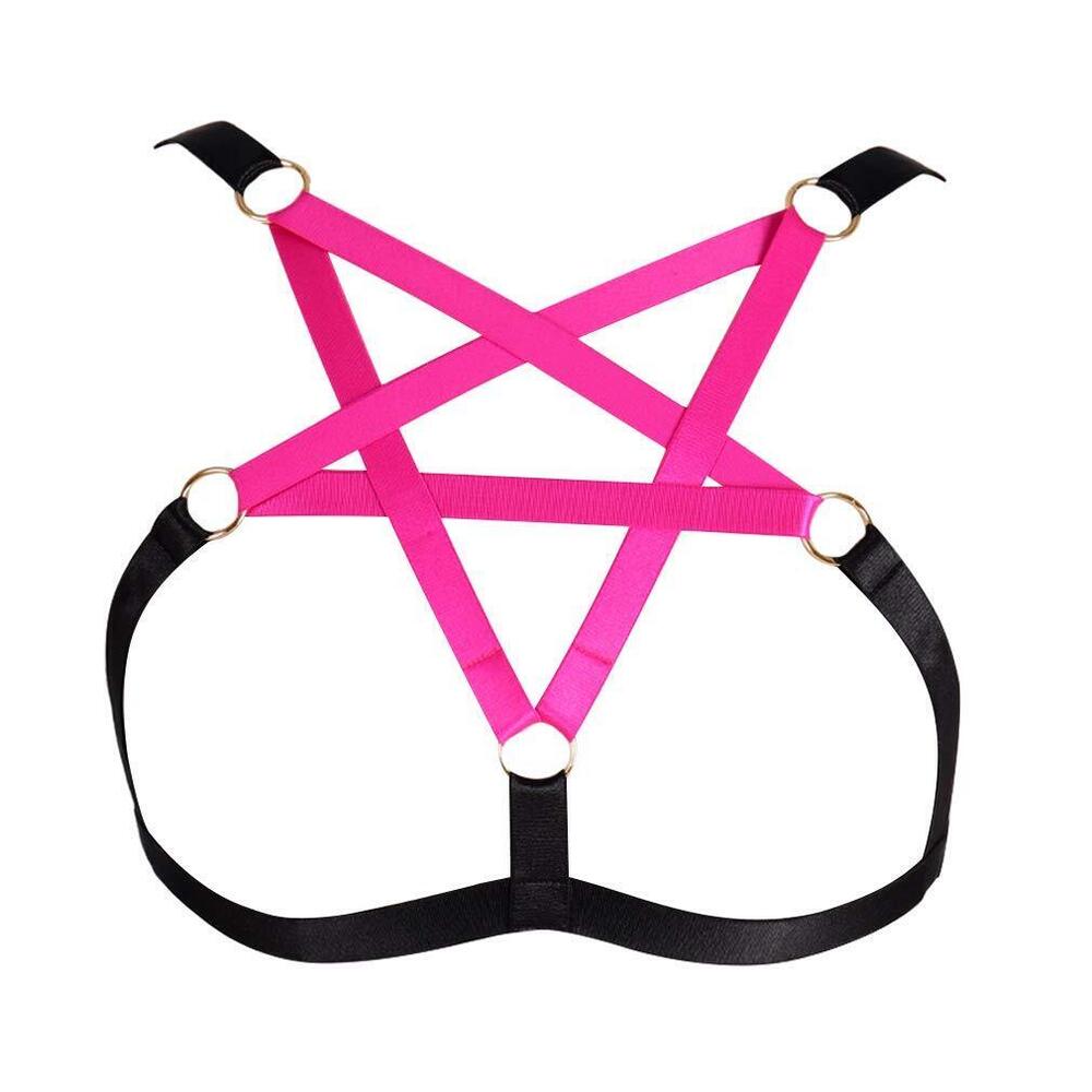 4729 Gothic Punk Harness Bra, One Size, Black, Pink